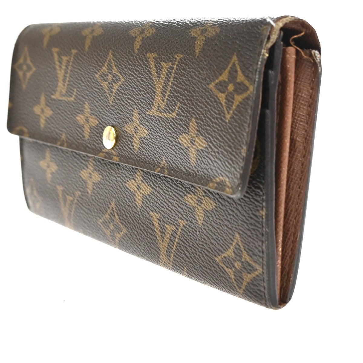LOUIS VUITTON LV Logo 2 Set Bifold Wallet Monogram Leather Brown 65KC913