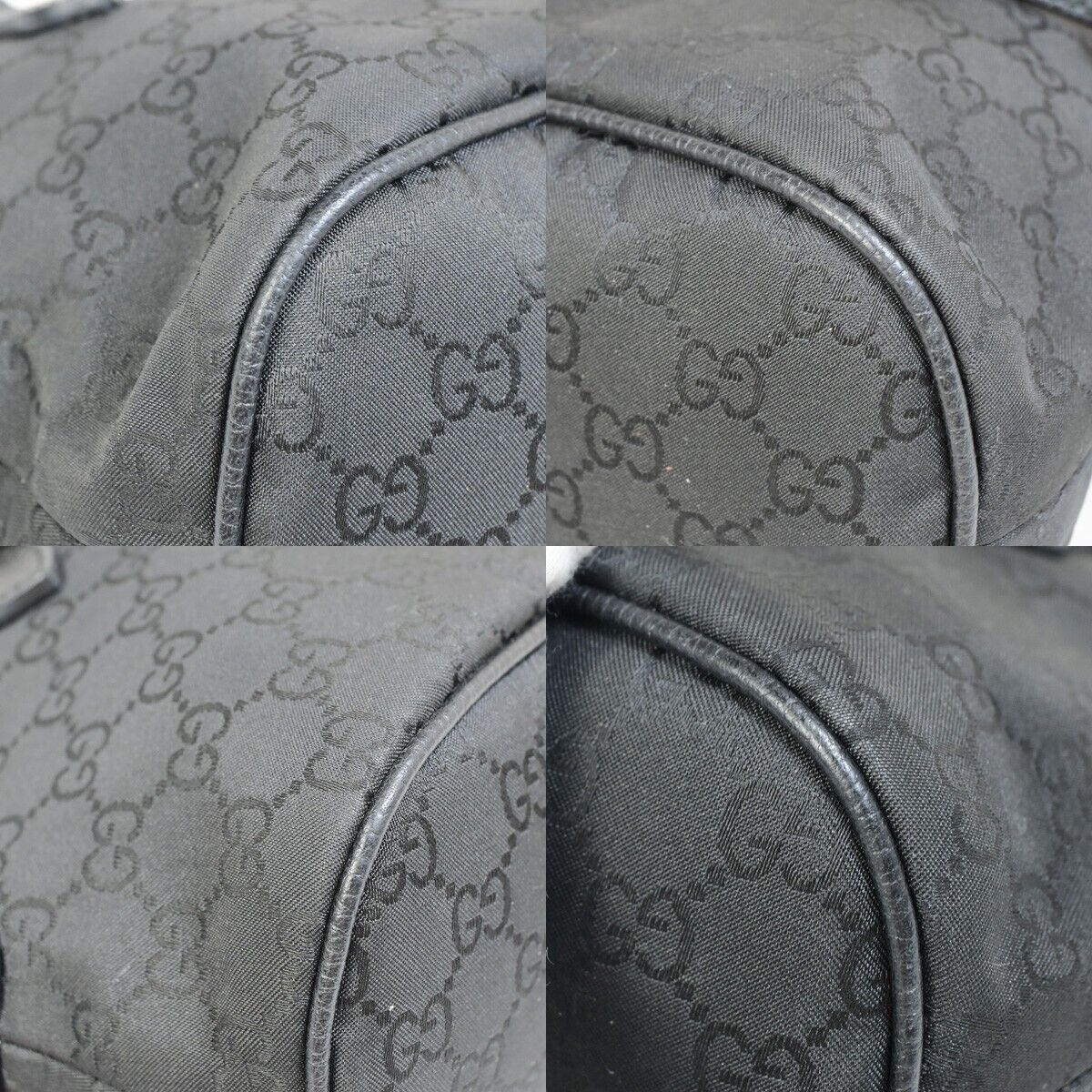 GUCCI GG Pattern 2Way Shoulder Hand Bag Nylon Leather Black Silver 85EB461