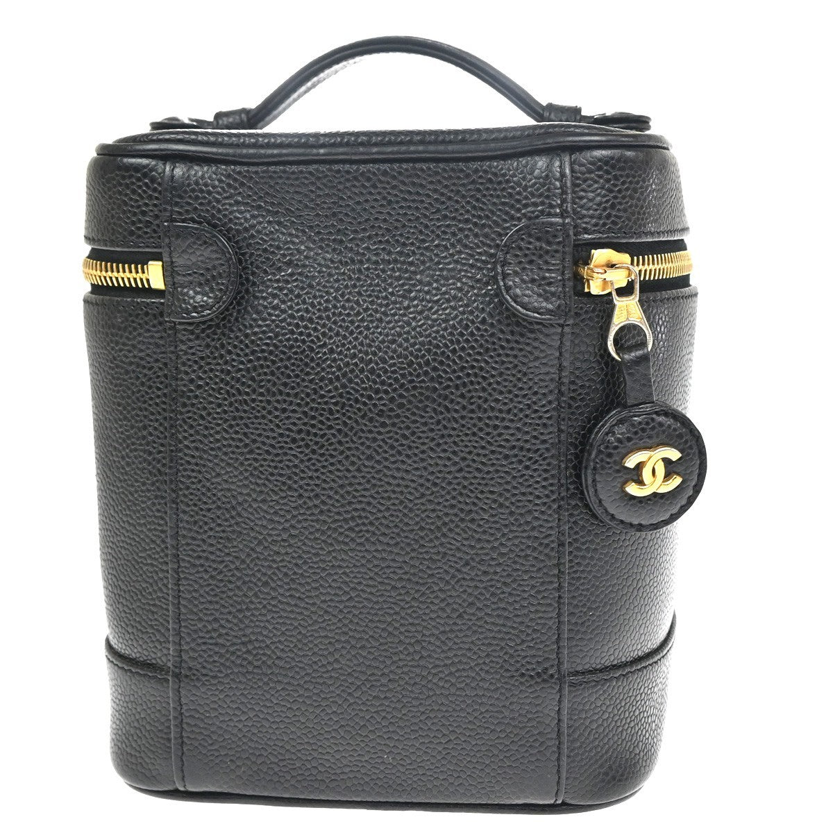 CHANEL CC Logo Vanity Hand Bag Grained Calfskin Leather Black GHW France 53CA769