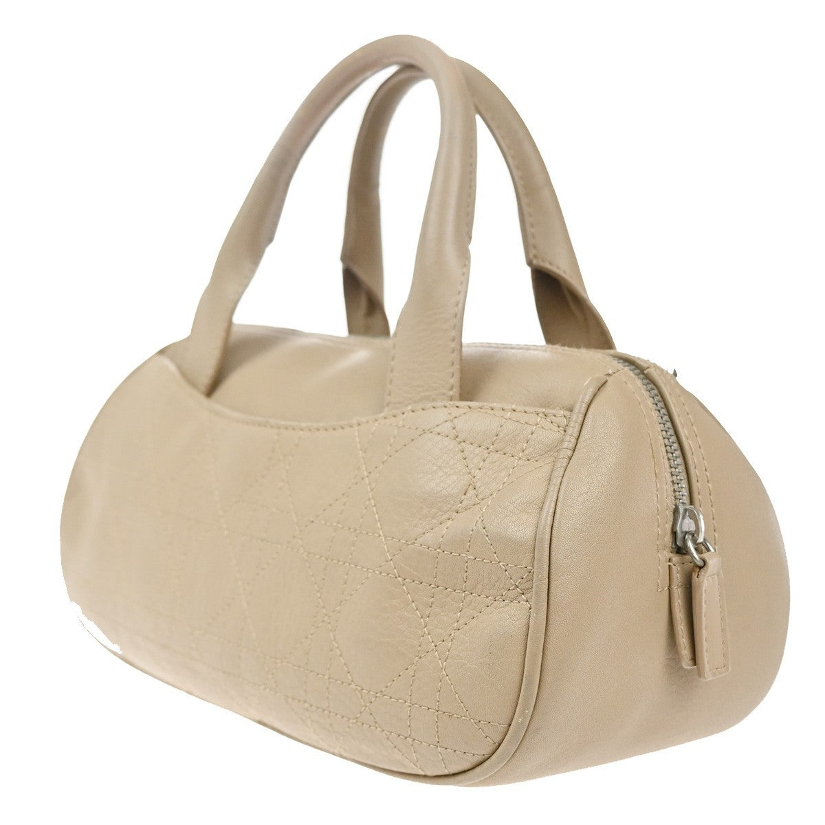 CHRISTIAN DIOR Logo Cannage Shoulder Hand Bag Leather Beige SHW Italy 12MA436