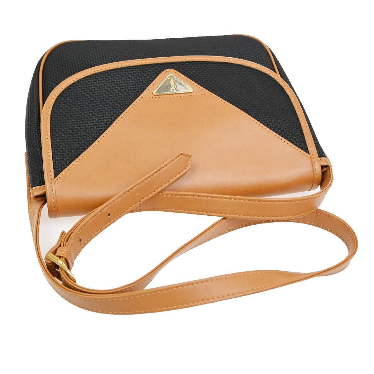 YVES SAINT LAURENT YSL Logo Shoulder Bag PVC Leather Black Brown GHW 33TA632