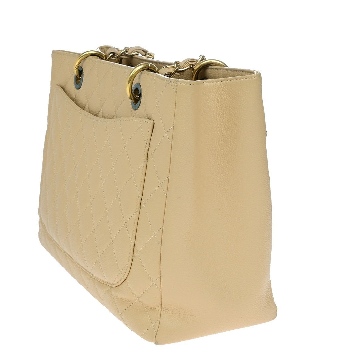 CHANEL CC GST Chain Shoulder Bag Grained Calfskin Leather Beige GHW 652RL053