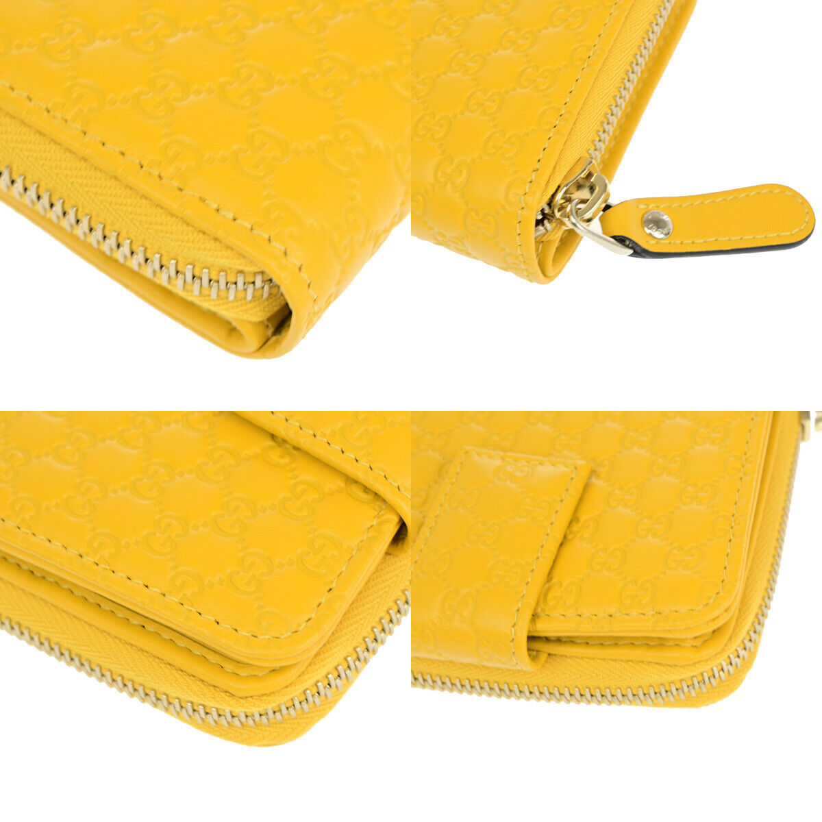 GUCCI Logo Micro GG Pattern Bifold Wallet Purse Leather Yellow GHW Italy 86YF035