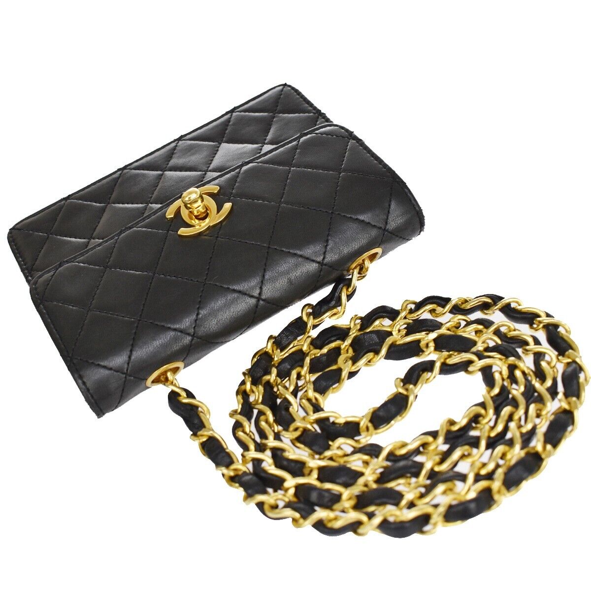 CHANEL CC Mini Matelasse Chain Shoulder Bag Leather Black GHW Vintage 386RC974