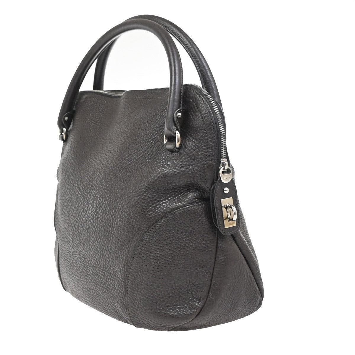SALVATORE FERRAGAMO Gancini Hand Tote Bag Leather Brown SHW Italy 32KC800