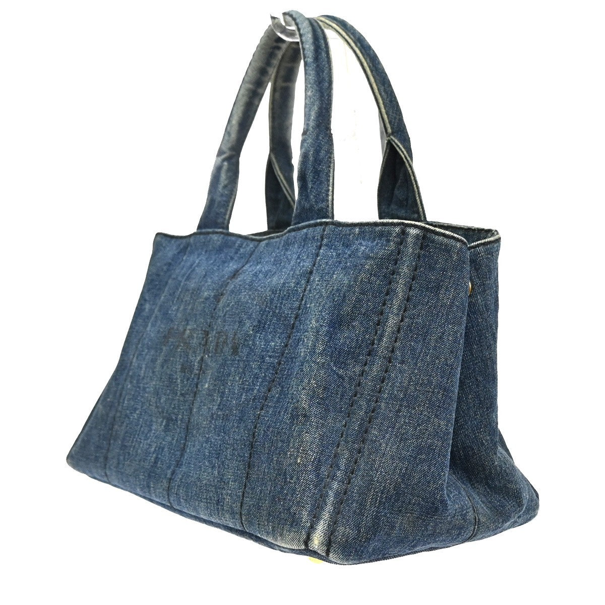 PRADA Logo Canapa Tote Hand Bag Denim Canvas Leather Blue GHW Italy 64MA590