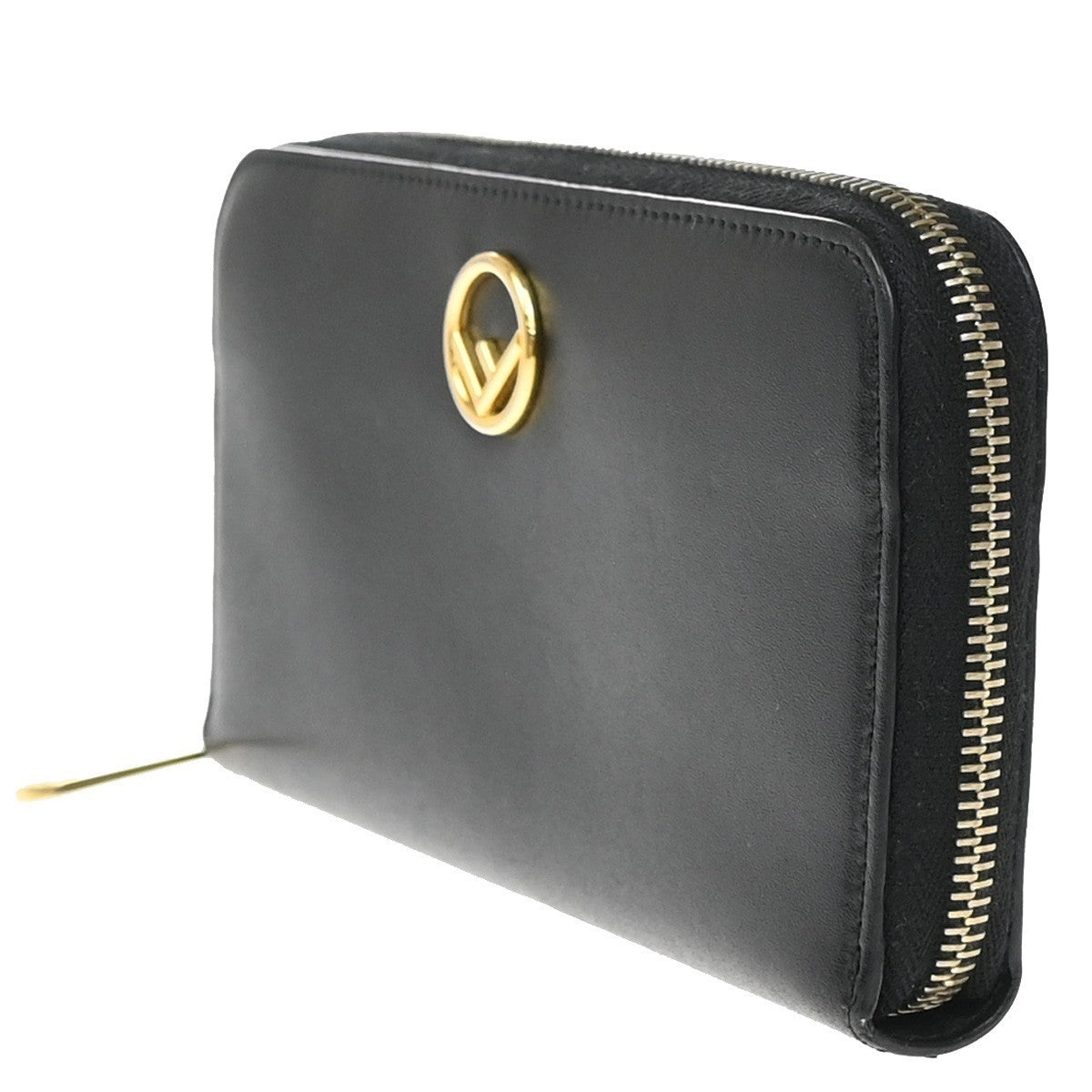 FENDI Logo F is Fendi Zipper Long Around Wallet Leather Black Italy 61KP191