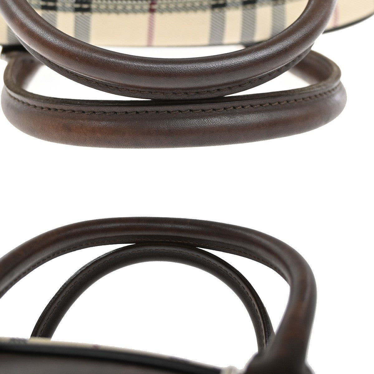 BURBERRY Logo Nova Check Hand Bag Canvas Leather Brown Silver 38KB493