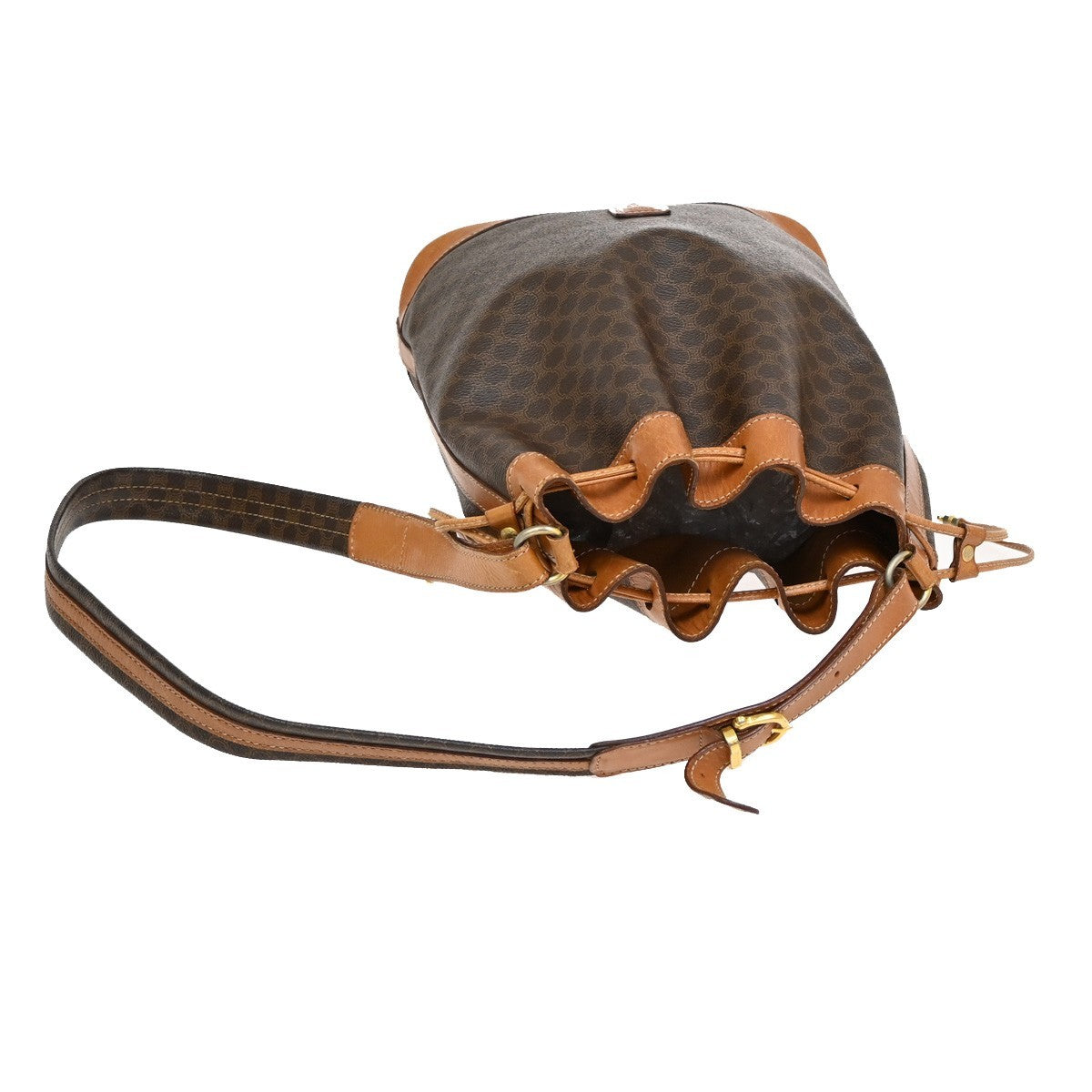 CELINE Macadam Drawstring Shoulder Bag PVC Leather Brown GHW 04TA031