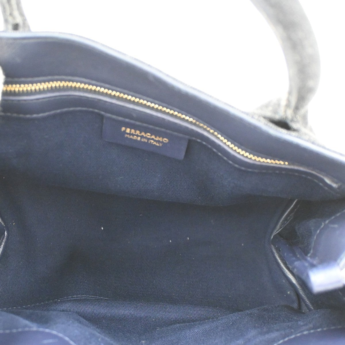 SALVATORE FERRAGAMO Logo Tote Hand Bag Denim Leather Blue Gold Italy 87RL542