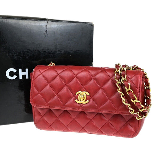 CHANEL CC Mini Matelasse Chain Shoulder Bag Leather Red GHW Vintage 696RK682