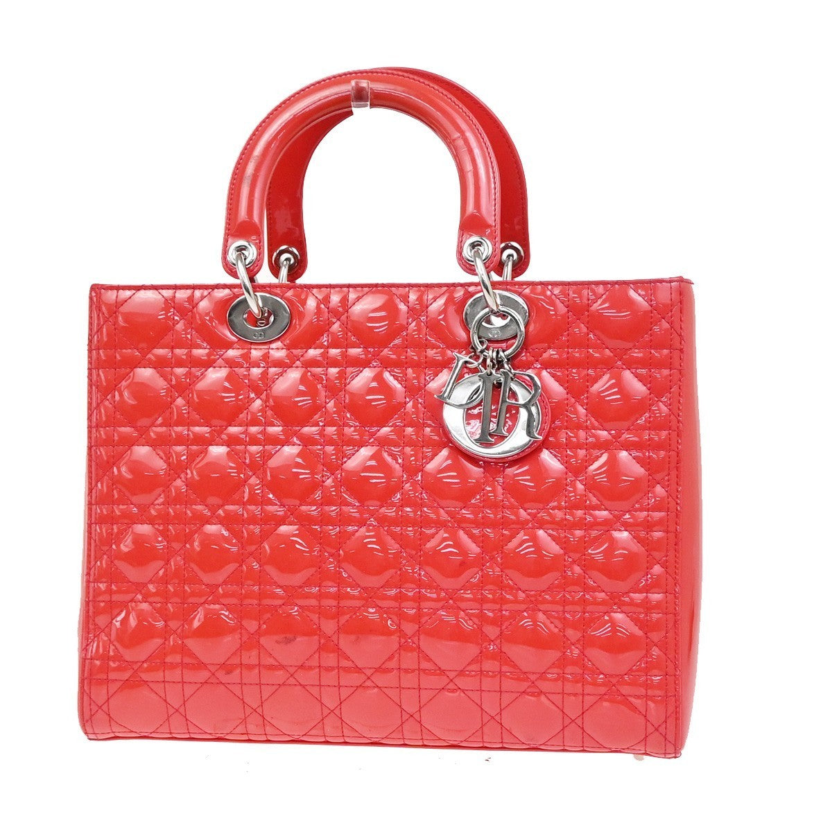 CHRISTIAN DIOR Logo Lady Cannage Hand Bag Patent Leather Red SHW Italy 46RL838