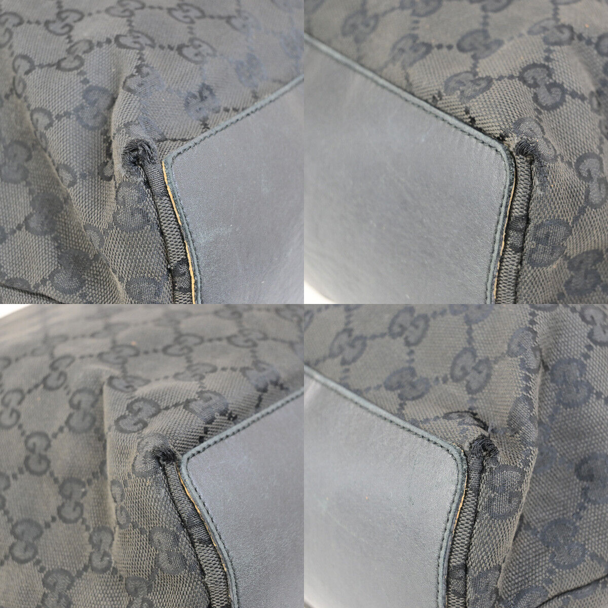 GUCCI Logo GG Pattern Shoulder Tote Bag Canvas Leather Black GHW Italy 09YG536