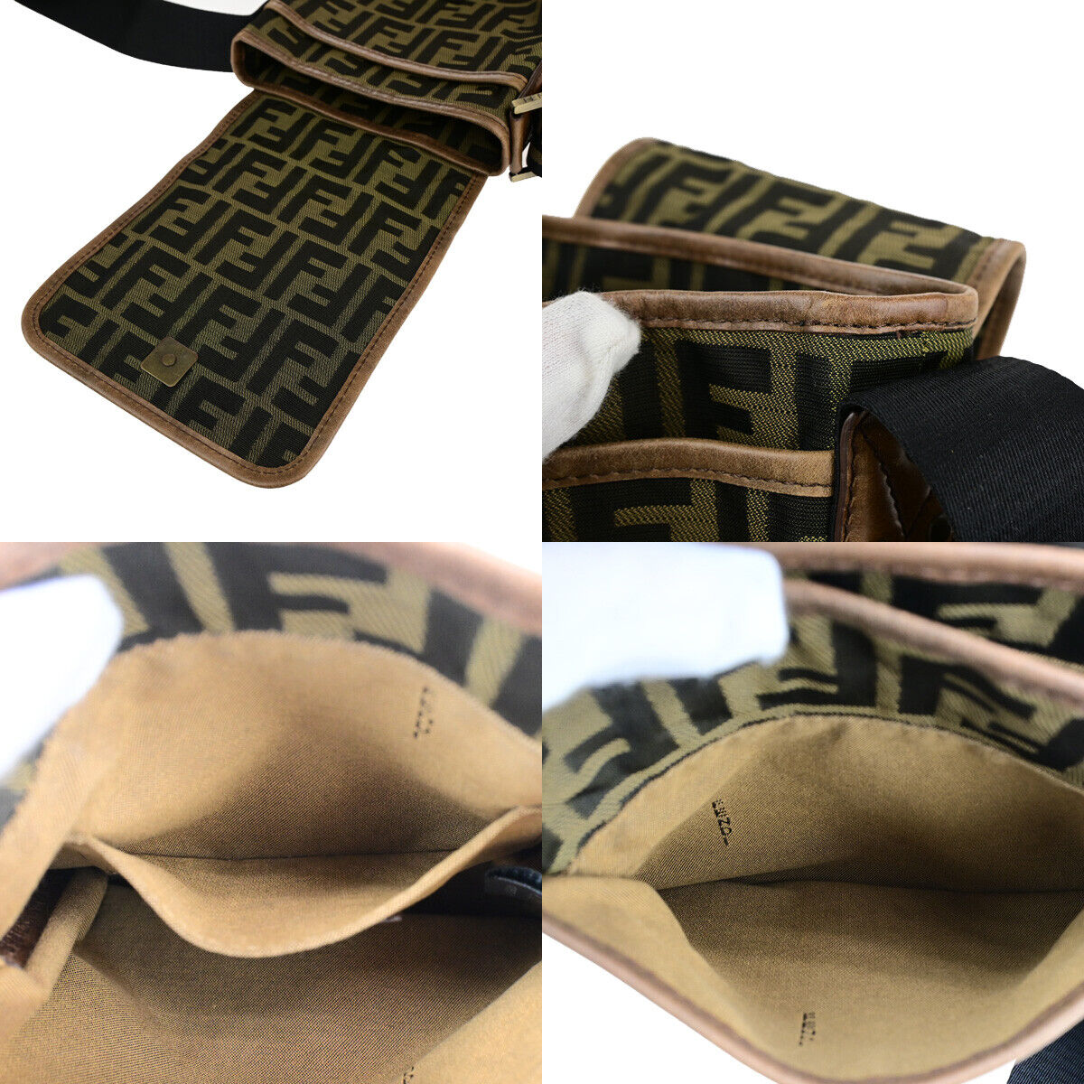 FENDI Logo Zucca Pattern Shoulder Bag Canvas Leather Brown GHW Italy 34SJ494