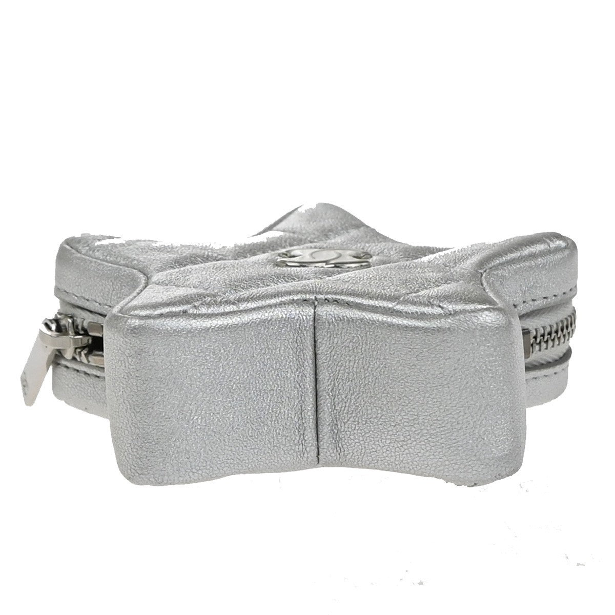 CHANEL CC Logo Matelasse Star Mini Charm Wallet Coin Case Leather Silver 82RF868
