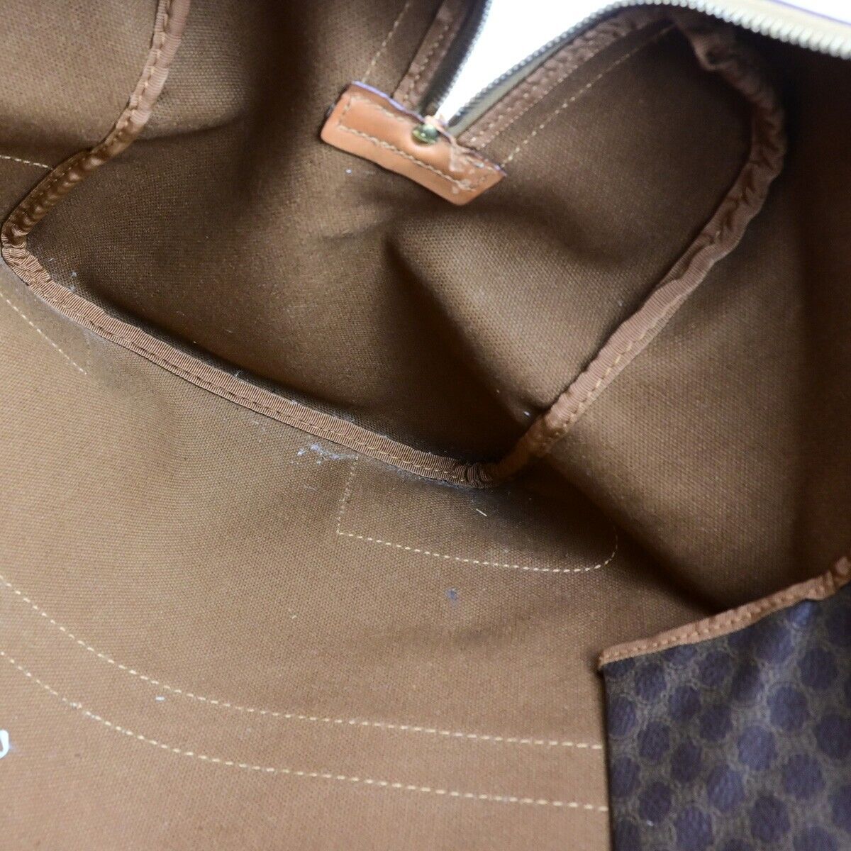CELINE Logo Macadam Pattern Travel Hand Bag PVC Leather Brown Gold Italy 62EC911