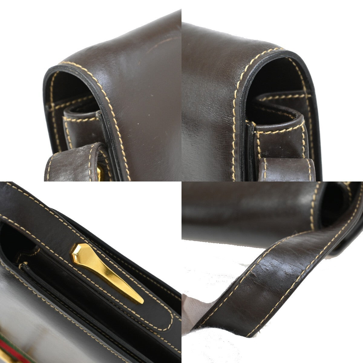 GUCCI Logo Horsebit Shoulder Hand Bag Leather Brown GHW Made in Italy 63EE368