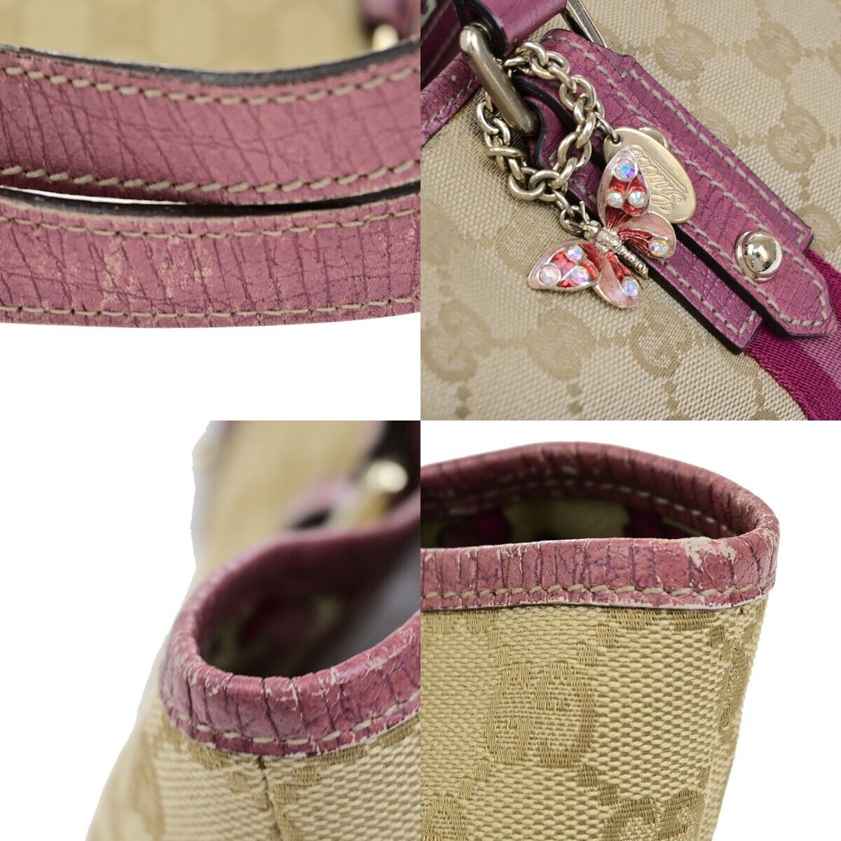 GUCCI Logo GG Pattern Shoulder Tote Bag Canvas Leather Brown Pink Italy 32FB390