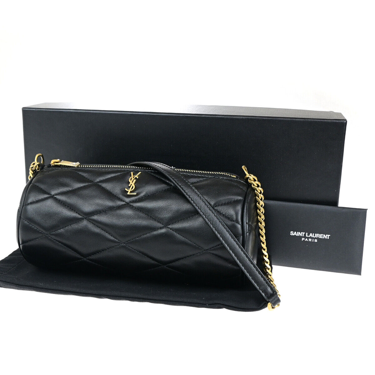 SAINT LAURENT YSL Logo Sade Small Cube Chain Hand Bag Leather Black GHW 660RK649