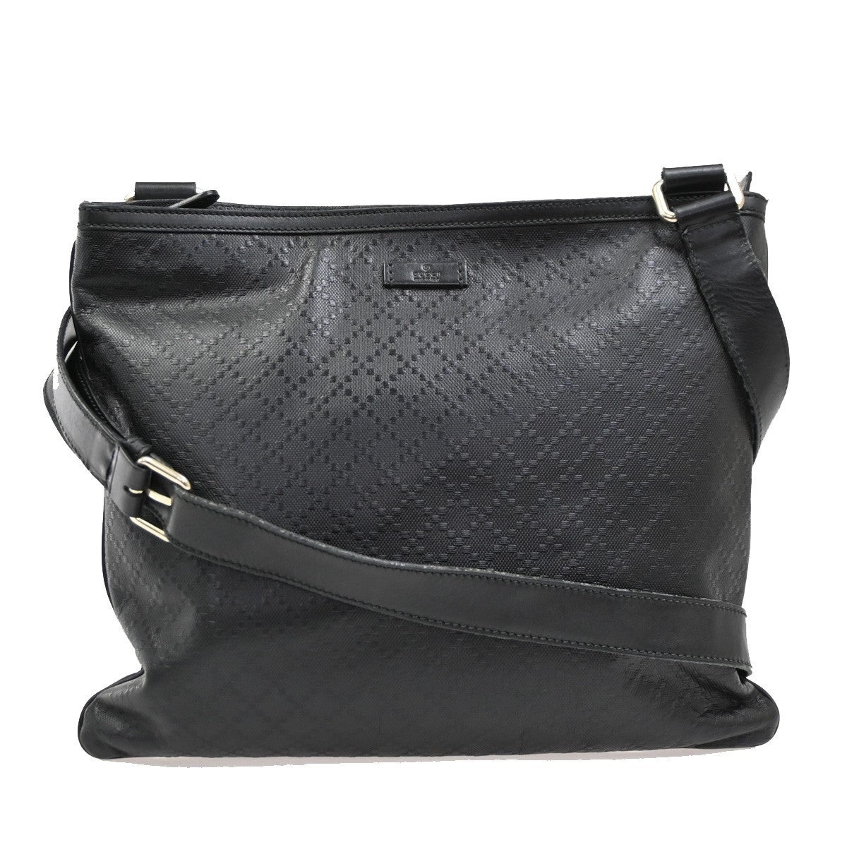 GUCCI Logo Imprime Messenger Bag Coated Canvas Leather Black SHW Italy 34DA255