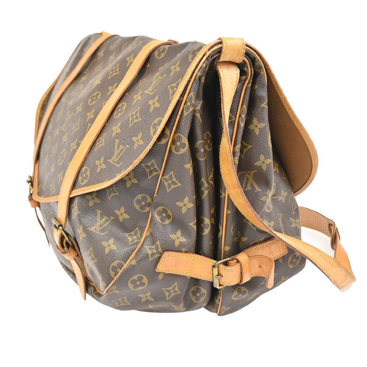 LOUIS VUITTON Logo Saumur 43 Shoulder Bag Monogram Leather Brown M42252 84ZA235