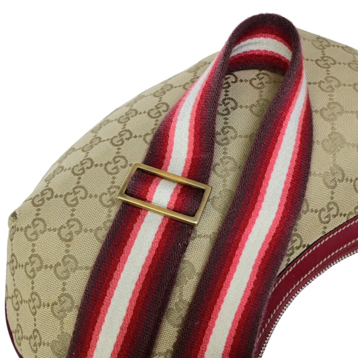GUCCI Logo GG Pattern Shoulder Bag Canvas Leather Brown Red Italy 76EB787