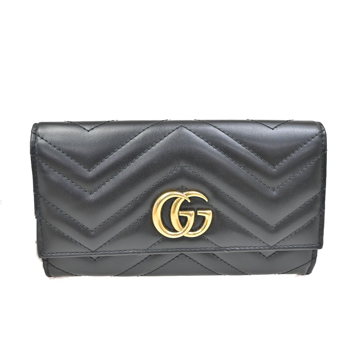 GUCCI Marmont Continental GG  Long Bifold Wallet Leather Black GHW 81TA043