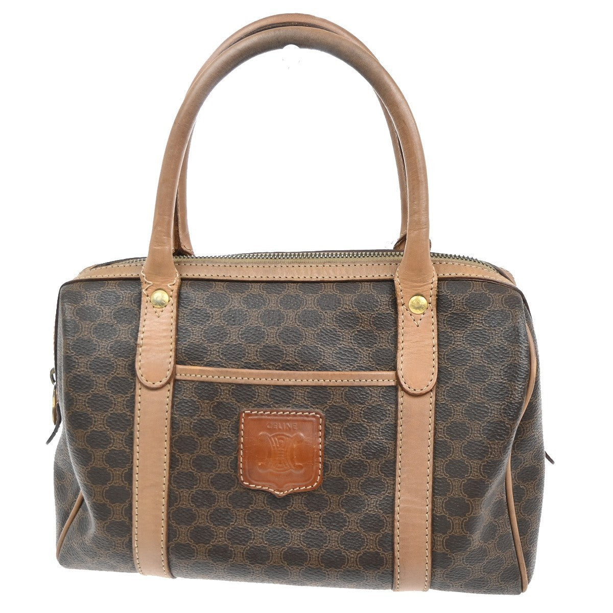 CELINE Logo Macadam Pattern Handbag PVC Leather Brown GHW Italy 63CA648