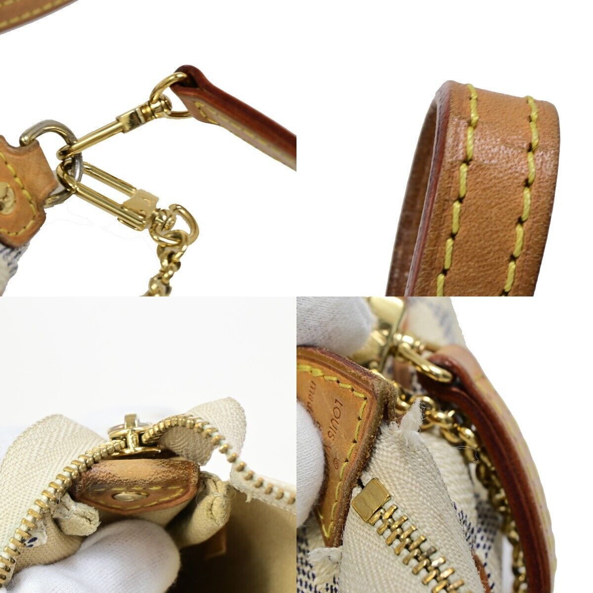 LOUIS VUITTON Eva Chain Shoulder Bag Damier Azur Leather White N55214 27FA678