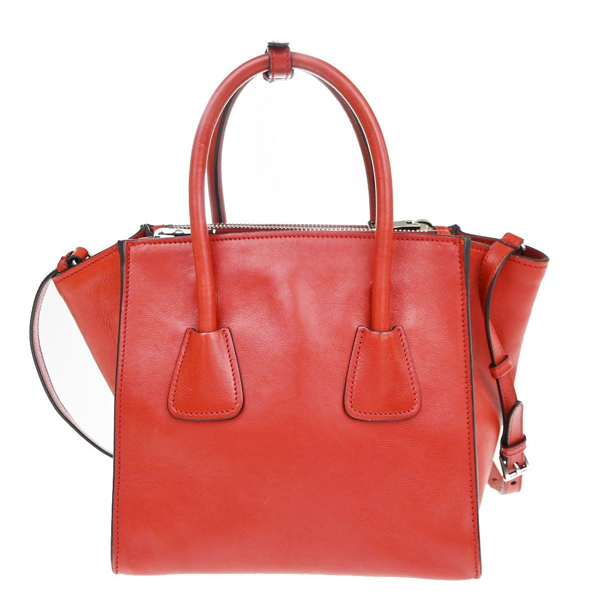 PRADA Logo 2Way Shoulder Hand Bag Glace Calf Leather Red SHW Italy 12TA657