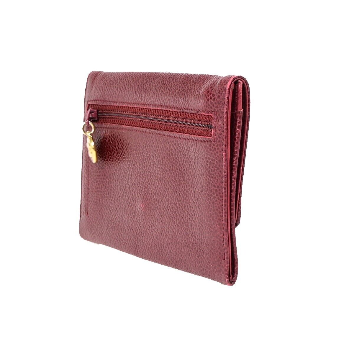 CHANEL CC Bifold Wallet Caviar Skin Leather Bordeaux GHW Italy Vintage 69EB229