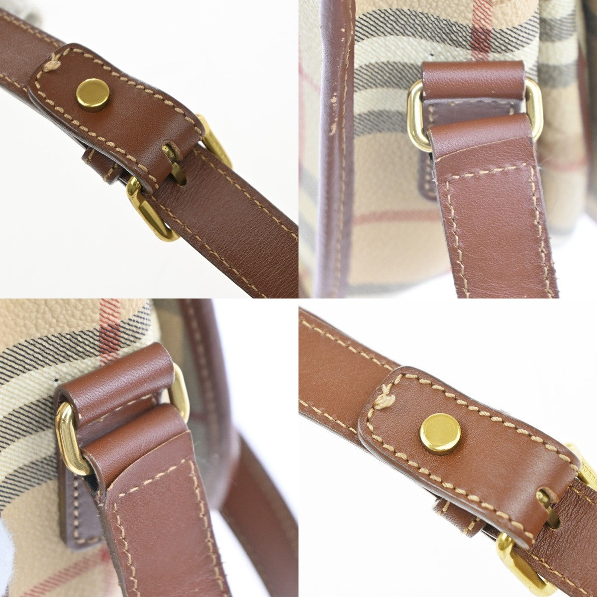 BURBERRY Nova Check Pattern Shoulder Bag PVC Leather Beige Italy GHW 35RL999