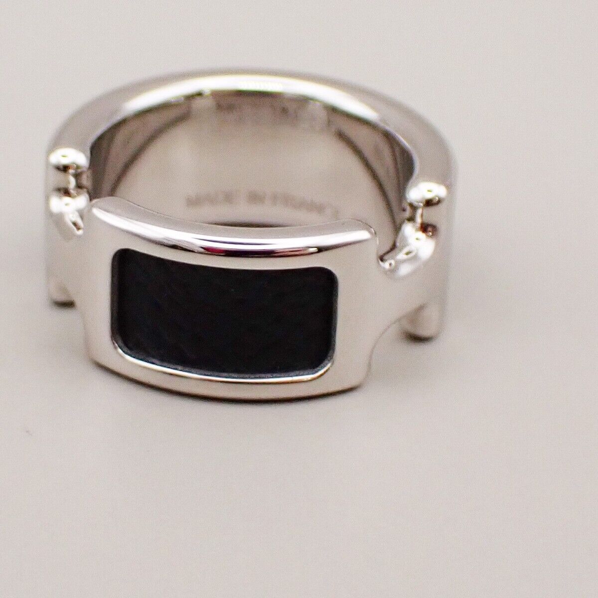 HERMES Olympe Ring XS Palladium Plated Calf Skin Leather Black Silver 30YG575