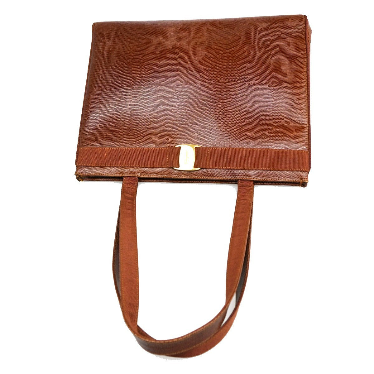 SALVATORE FERRAGAMO Logo Vara Shoulder Bag Embossing Leather Brown 63KB860