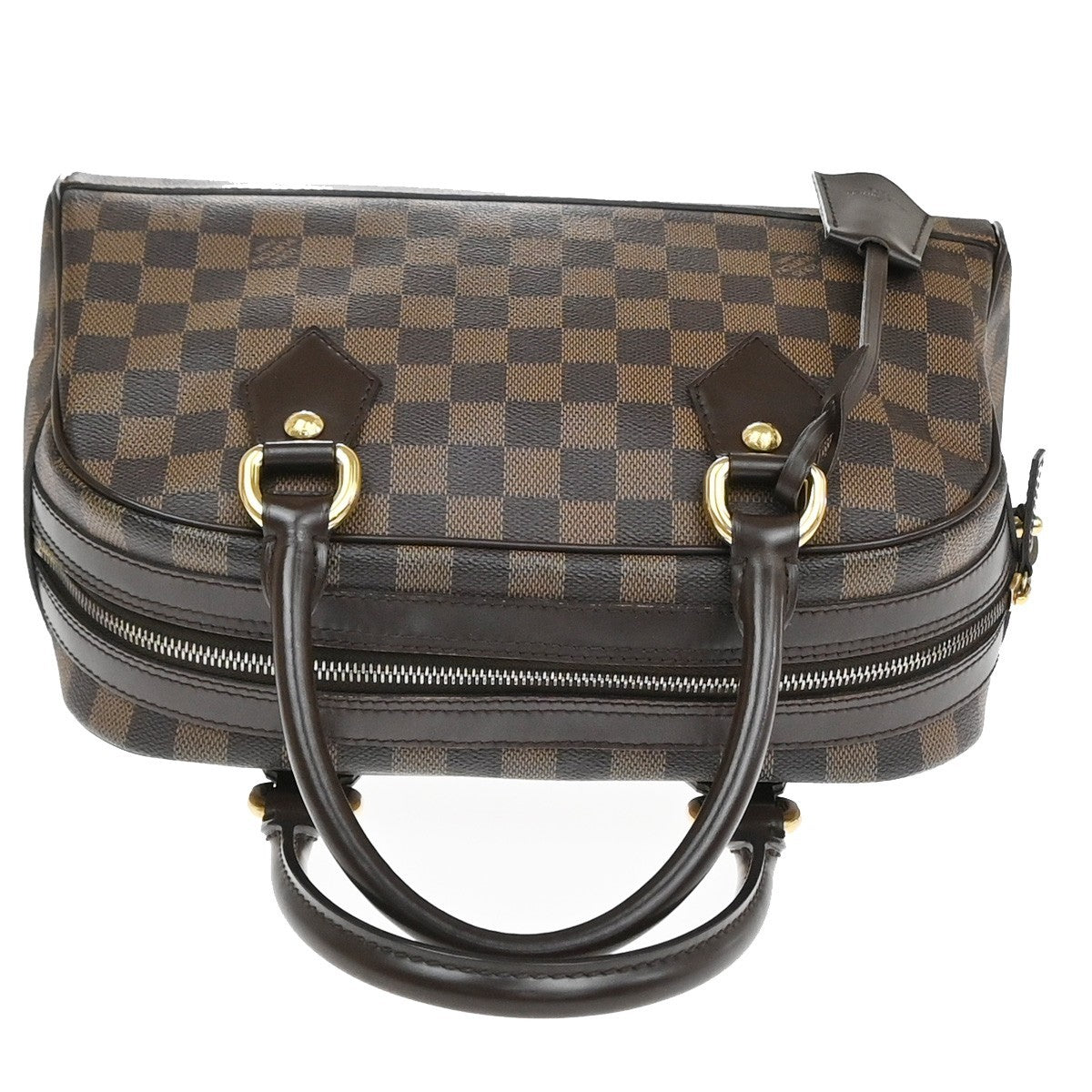 LOUIS VUITTON Logo Duomo Hand Bag Damier Ebene Leather Brown N60008 22YJ097