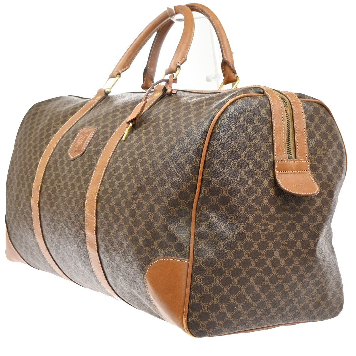 CELINE Logo Macadam Pattern Boston Hand Bag PVC Leather Brown Italy 63MA616