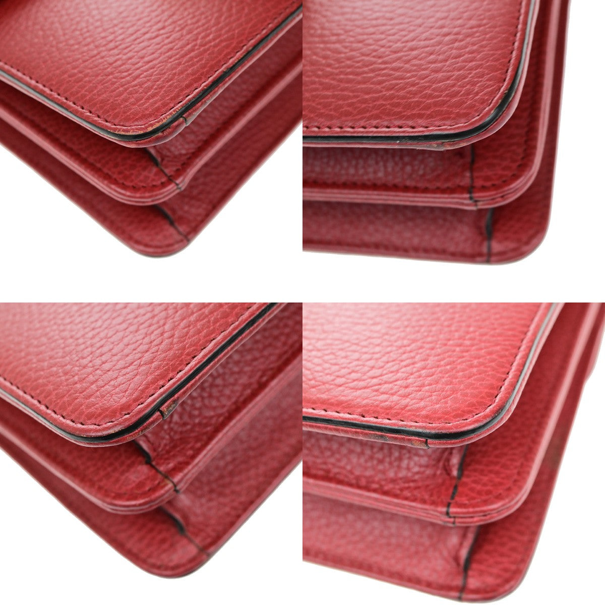 GUCCI Logo Interlocking G Chain Mini Shoulder Bag Leather Red GHW Italy 14YH072