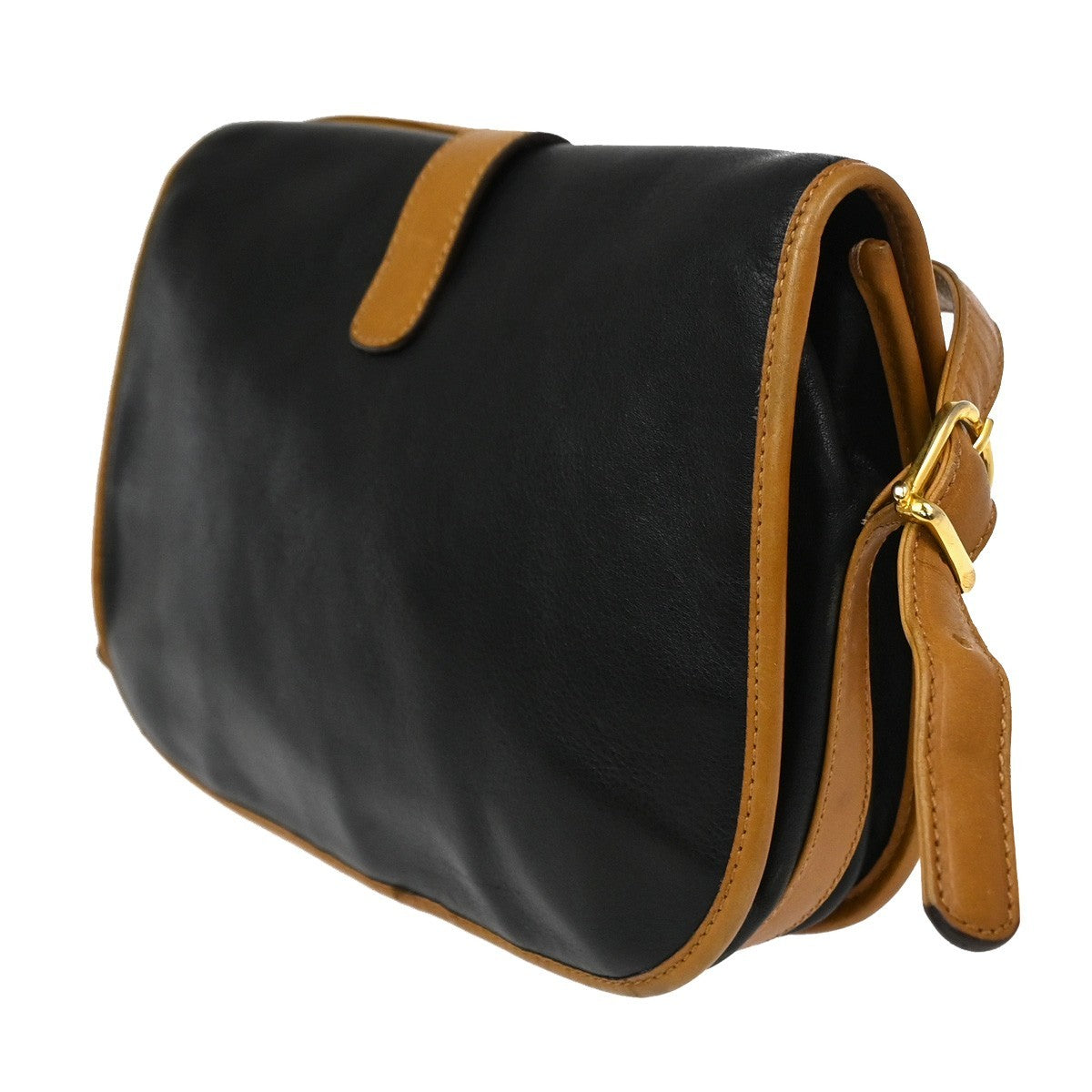 CELINE Logo Crossbody Shoulder Bag Leather Black Brown GHW Italy  66TA664