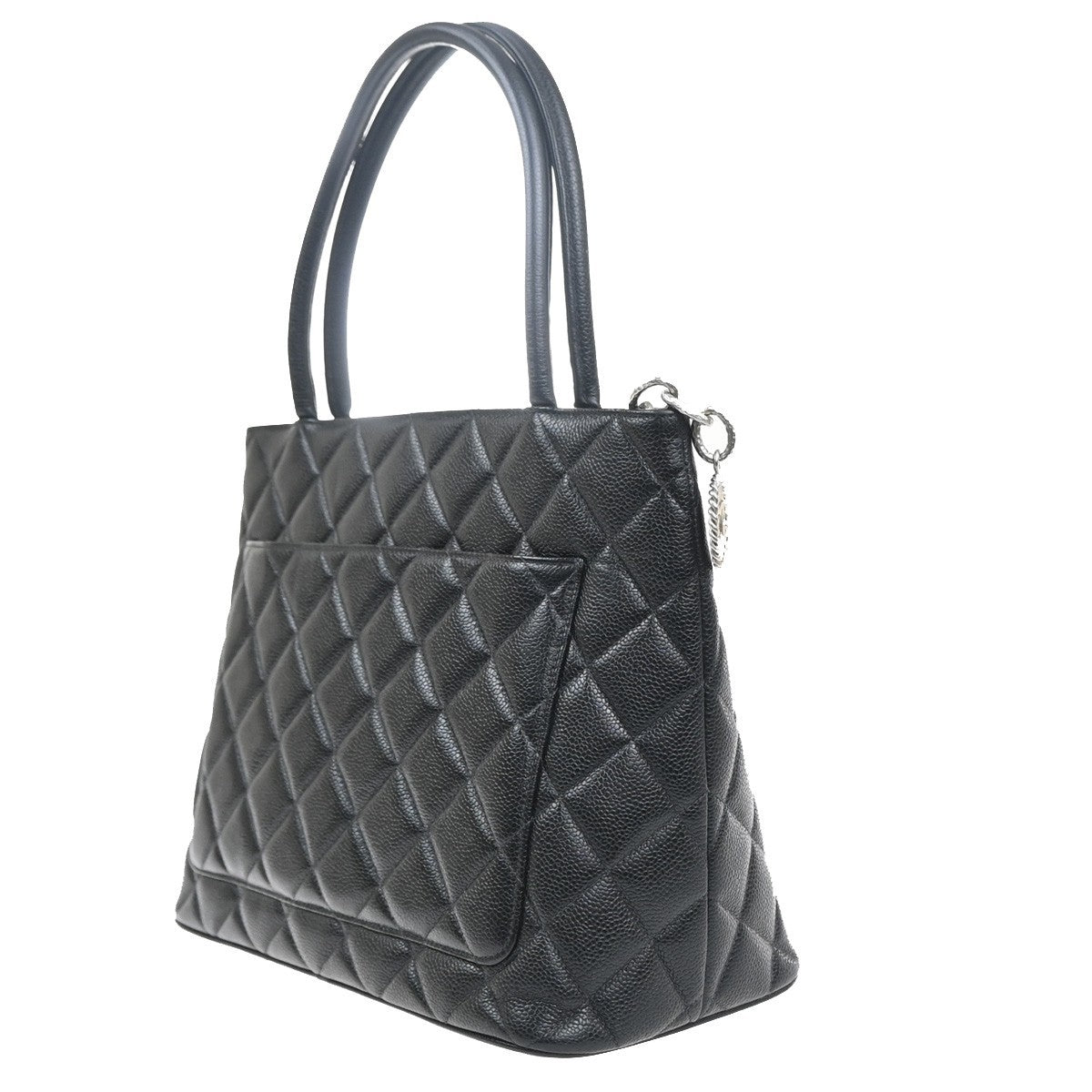 CHANEL CC Medallion Shoulder Bag Grained Calfskin Leather Black SHW VTG 690RL956
