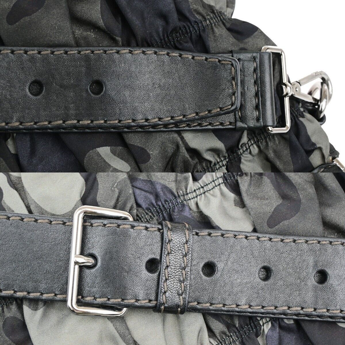 PRADA Logo 2Way Hand Shoulder Bag Nylon Leather camouflage Khaki silver 70SH963