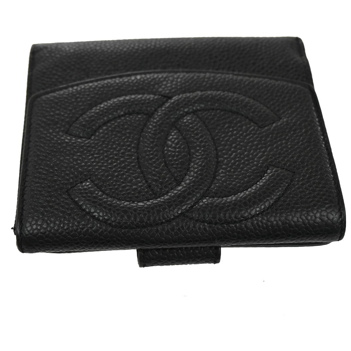 CHANEL CC Bifold Compact Wallet Grained Calfskin Leather Black Vintage 04KB916