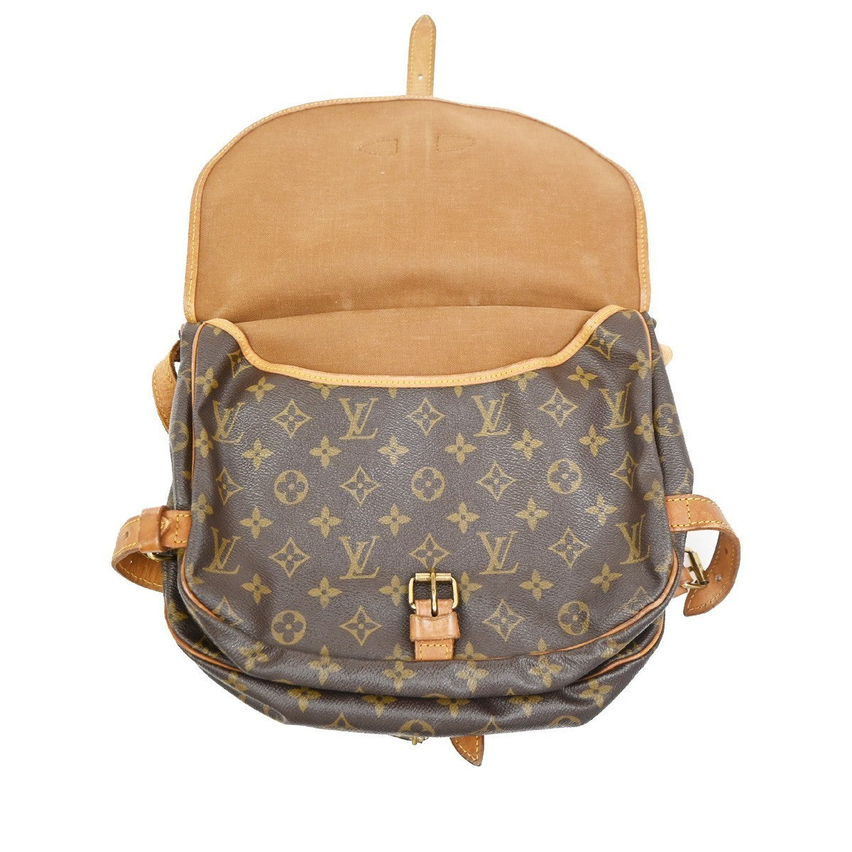 LOUIS VUITTON Logo Saumur 30 Shoulder Bag Monogram Leather Brown M42256 39PA086