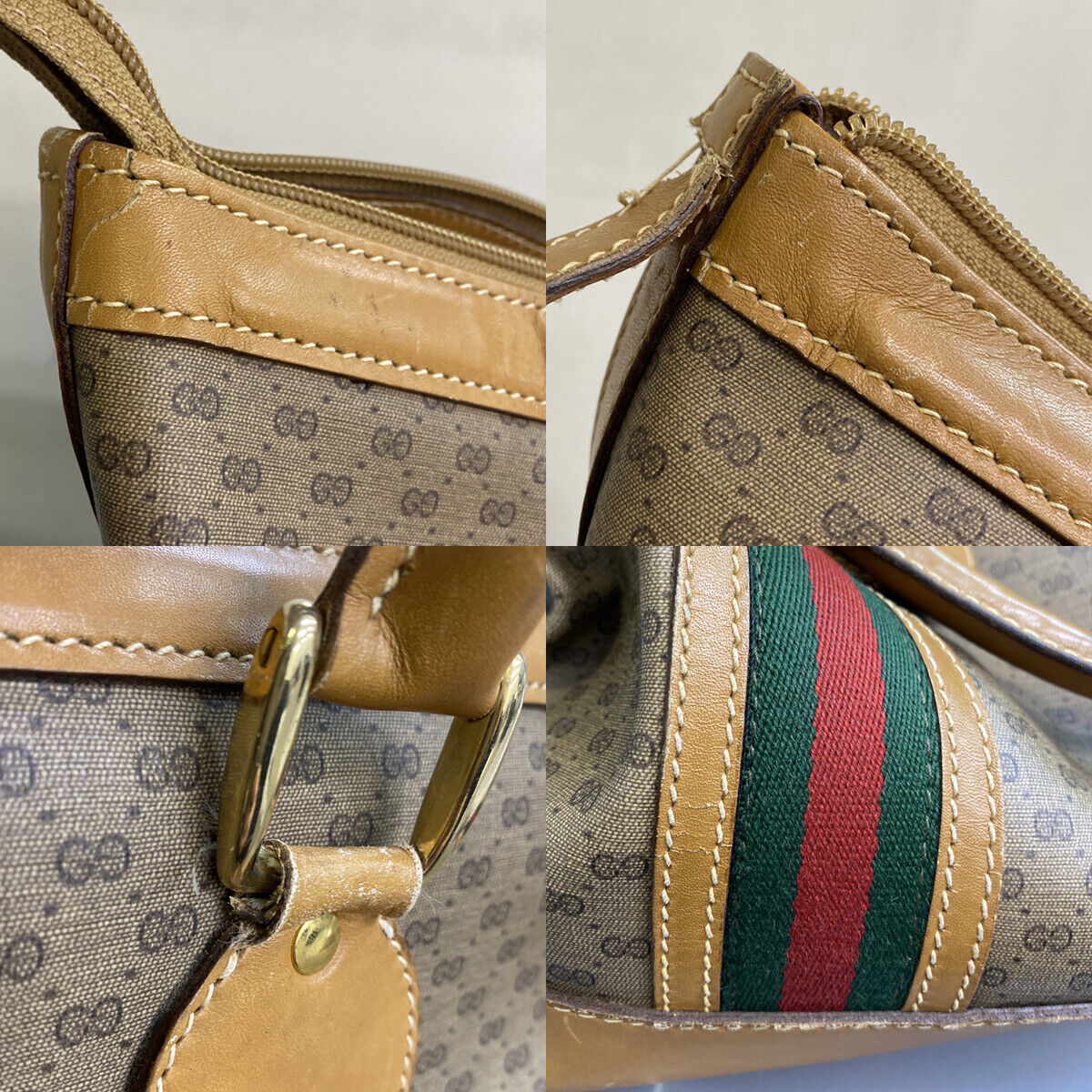 GUCCI Logo Sherry GG Pattern Travel Hand Bag PVC Leather Brown Italy 62YG543