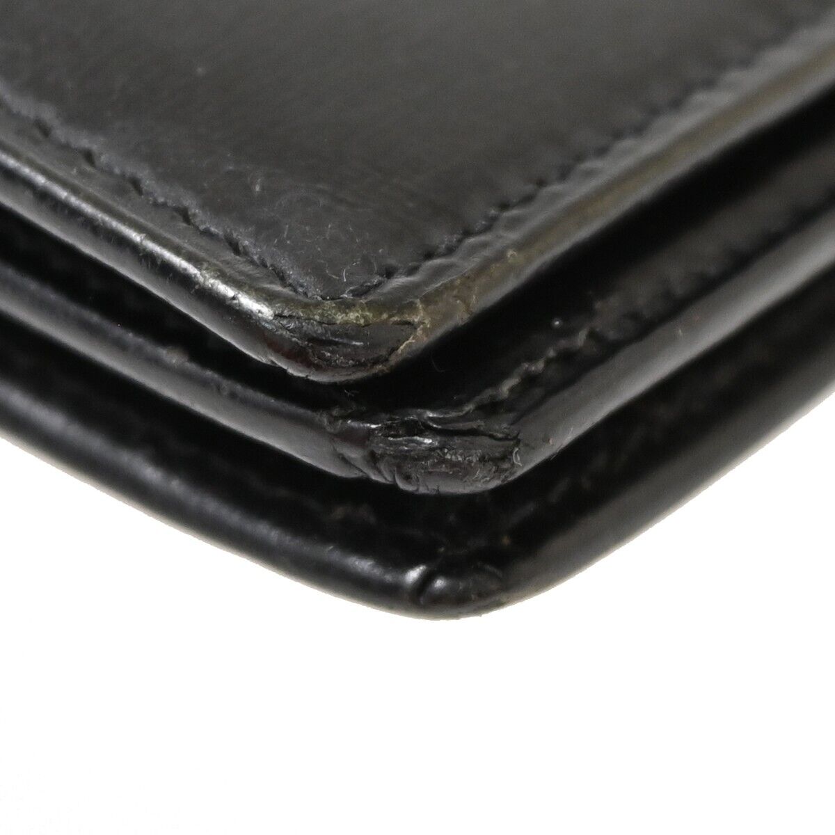 CARTIER 2C Logo Bifold Wallet Purse Leather Black Silver Made in France 07FA043