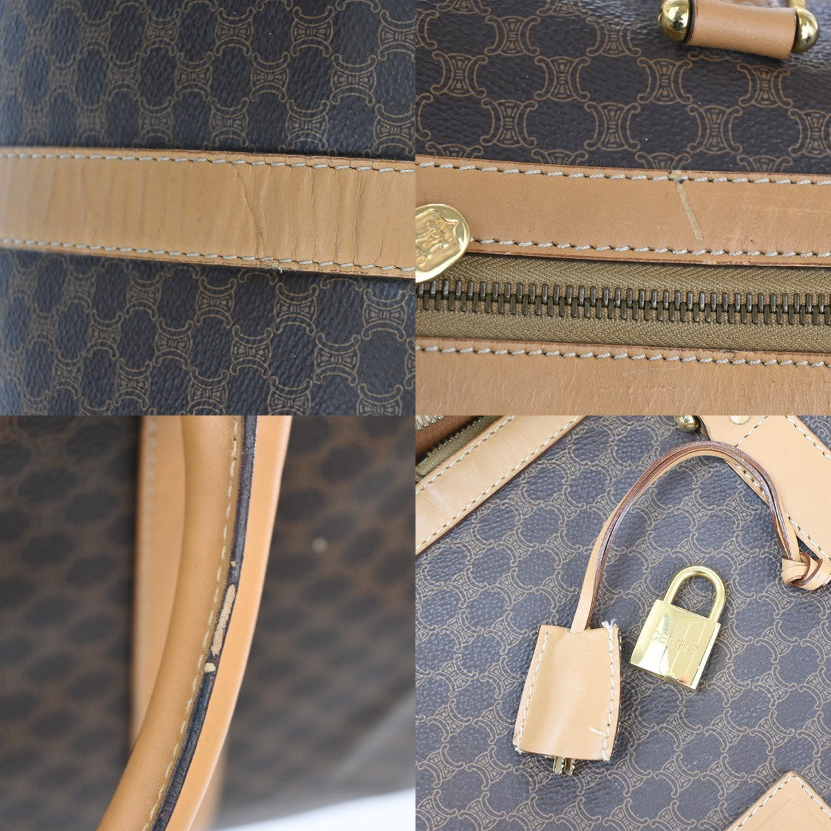 CELINE Logo Macadam Pattern Travel Hand Bag PVC Leather Brown GHW Italy 80TA473