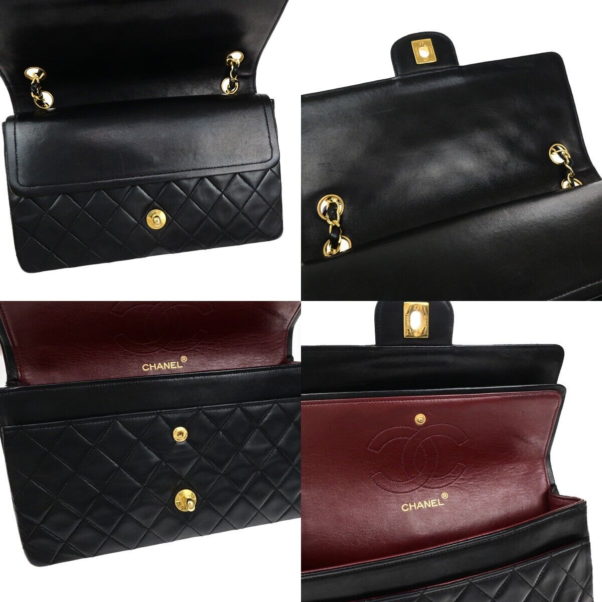 CHANEL CC Matelasse 25 Double Flap Chain Shoulder Bag Leather Black GHW 865RF209
