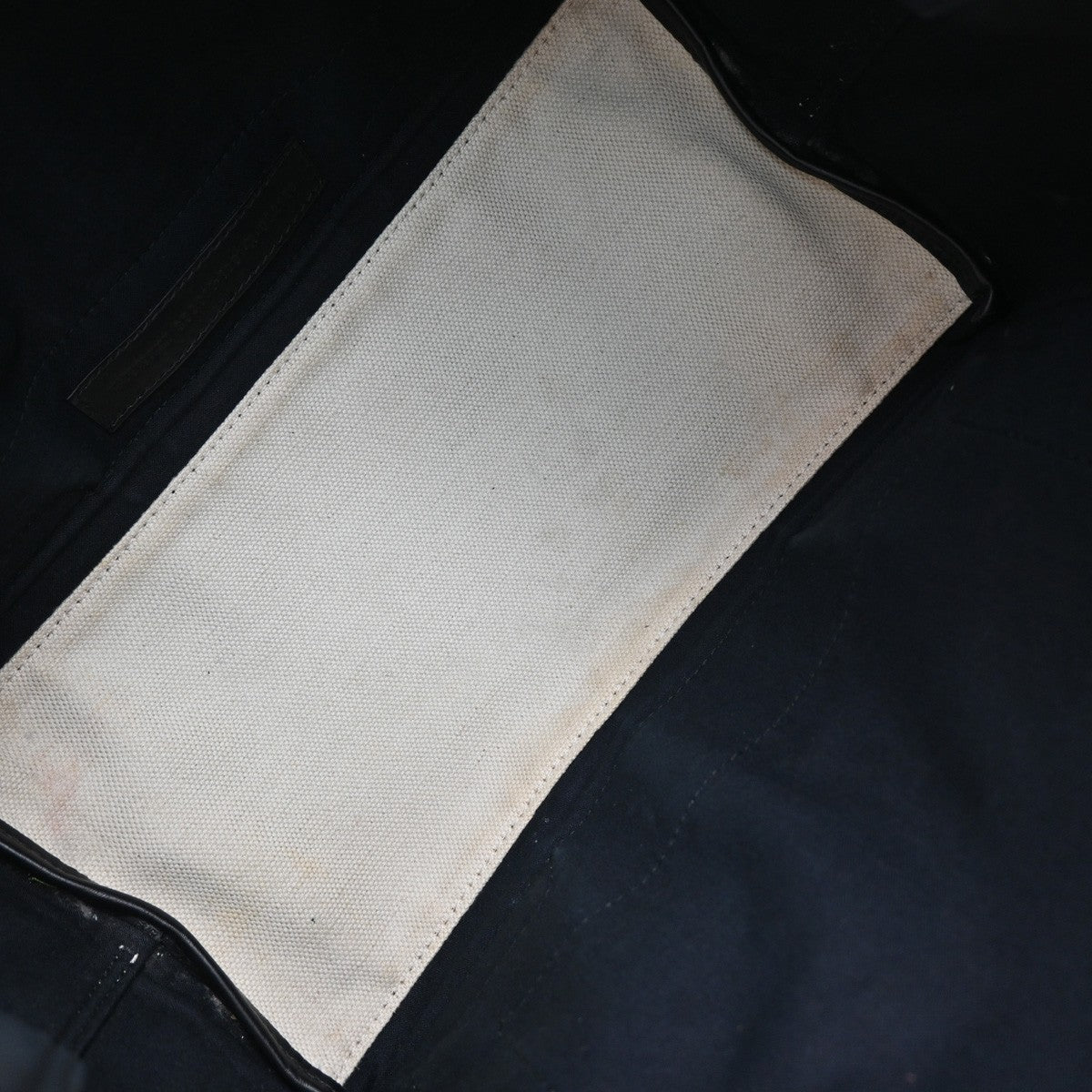 BALENCIAGA Logo Navy Cabas S Hand Tote Bag Canvas Leather Black White 34EF266