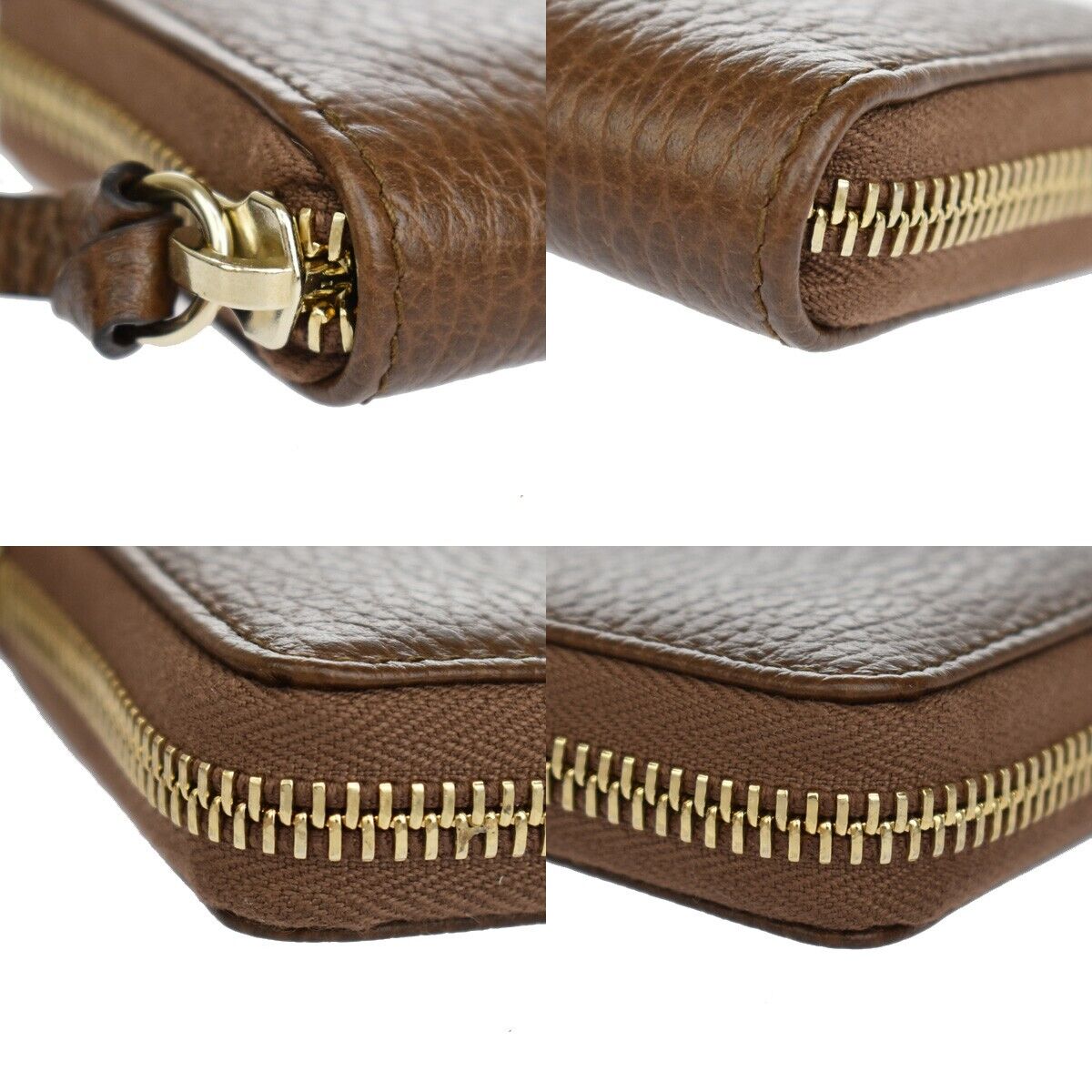GUCCI Logo Zipper Coin Case Wallet Leather Brown Gold Made In Italy 83YC830