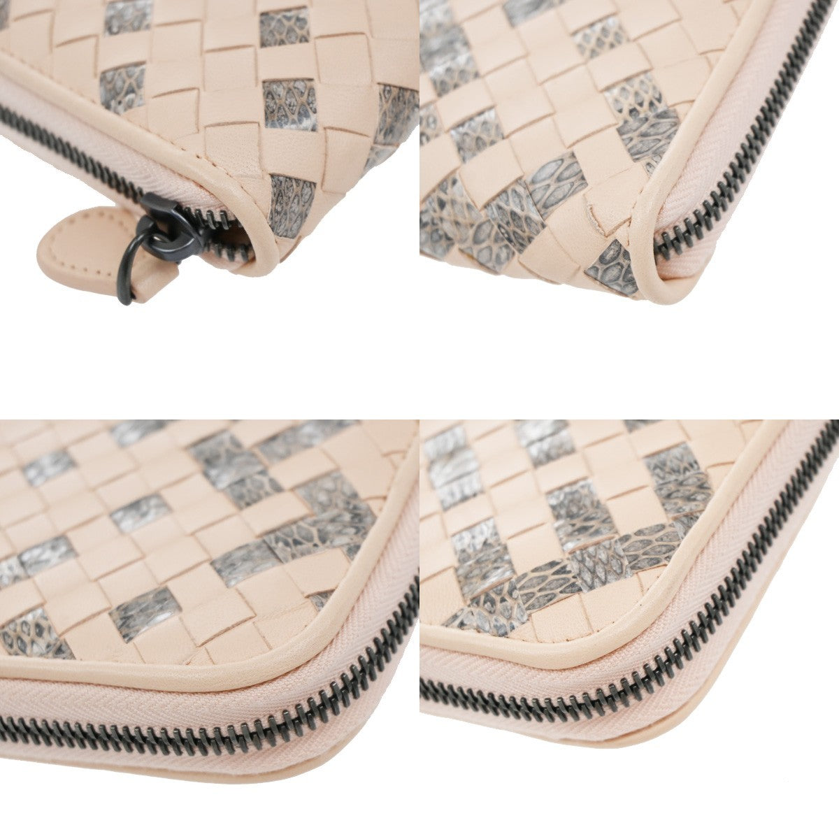 BOTTEGA VENETA Intrecciato Zip Around Long Wallet Embossing Leather Pink 33RF621