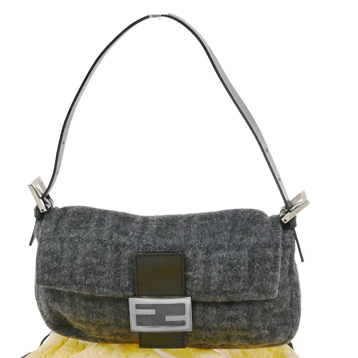 FENDI Mamma Baguette Zucca Shoulder bag Cashmere Leather BK SHW Italy 614RL734